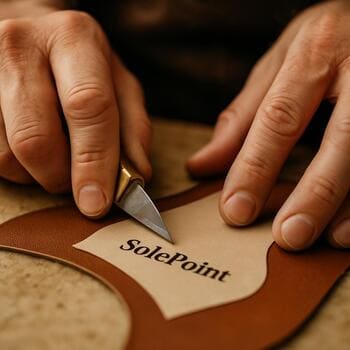 SolePoint atölyesinde deri üst yüzey parçaları kesilirken