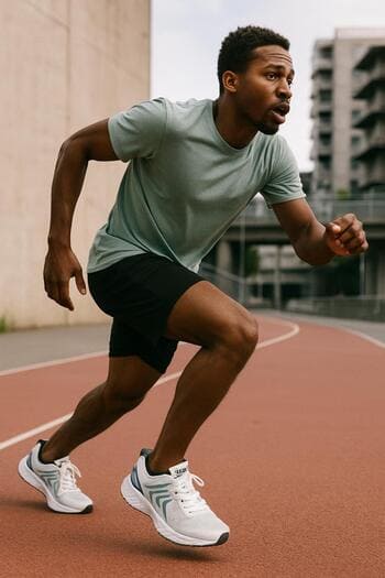 Parkta koşu sonrası SolePoint spor ayakkabılarıyla poz veren müşteri