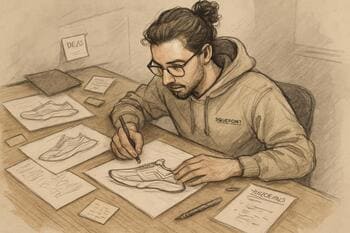 SolePoint tasarımcısı ayakkabı eskizleri çizerken masada çalışıyor