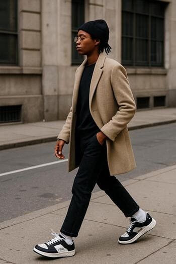 Moda sokaklarında yürürken SolePoint sneaker giyen genç kadın