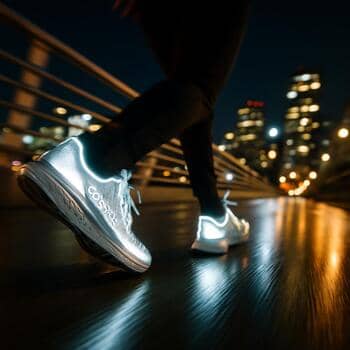 Gece köprü üstünde yürüyen SolePoint spor ayakkabılı kişi
