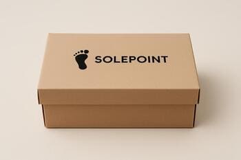 SolePoint logolu kutu ve ayakkabı bağcık detayları
