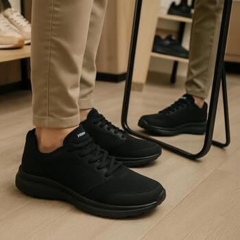 Ayna karşısında SolePoint spor ayakkabı deneyen müşteri