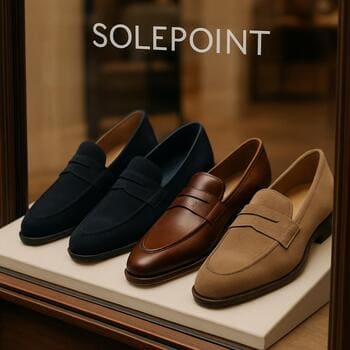 Vitrin standında bir arada sergilenen SolePoint loafer modelleri