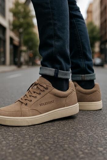 Şehir yürüyüşü için jean ve SolePoint City Runner kombin görüntüsü