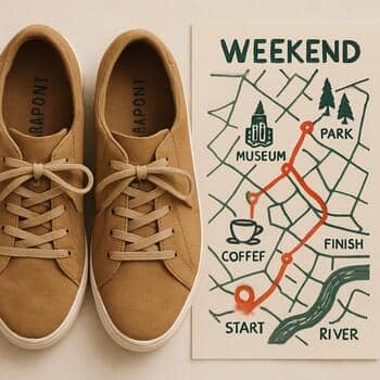 Harita üzerinde hafta sonu kaçış rotasını işaretleyen SolePoint ayakkabılı kişi