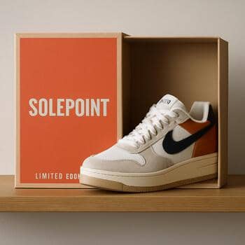 Sınırlı drop SolePoint ayakkabıların sergilendiği renkli raf bölümü