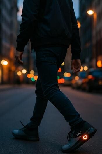 Akşam şehir ışıkları altında SolePoint koleksiyonundan sneaker ile yürüyüş