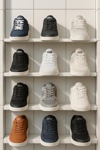 SolePoint mağazasında duvar boyunca dizili şehir sneaker koleksiyonu